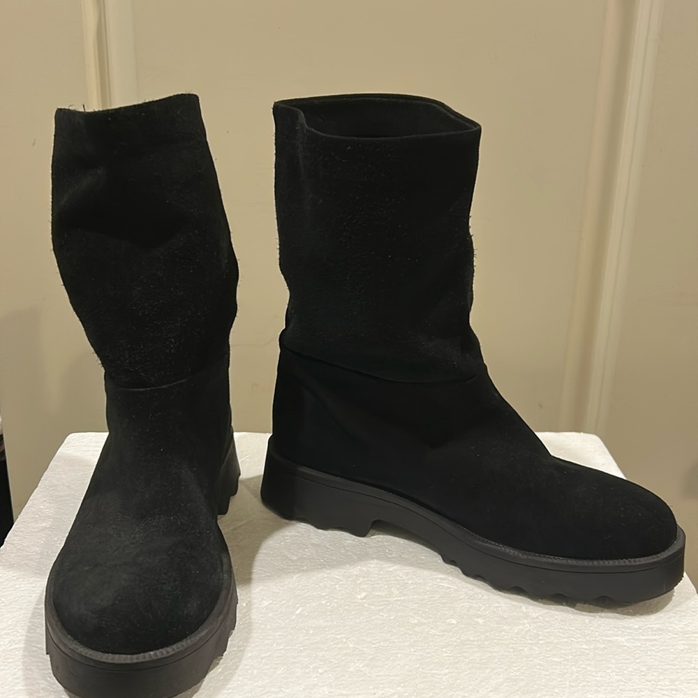 Aerosoles women’s platform Simple Suede mid calf slip in Boots Size 10 black